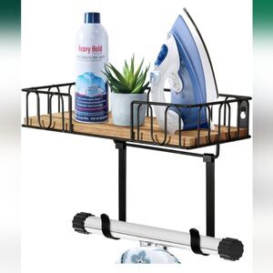 Amazon NIB Ironing Board Shelf Organizer in Black and Natural Wood